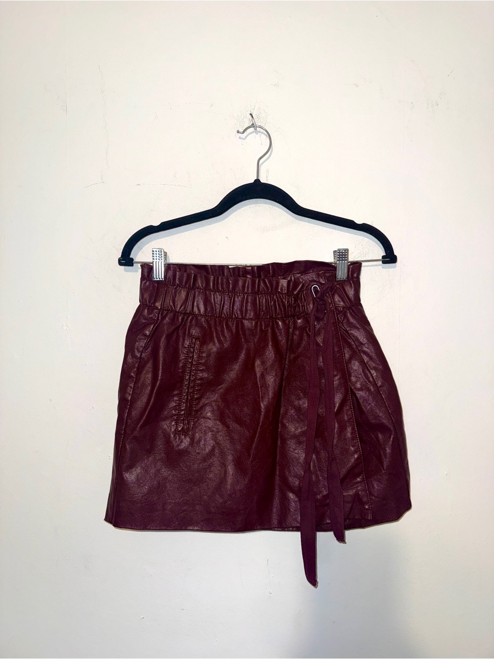 Jolt Burgundy Faux Leather Paperbag Waist Skirt